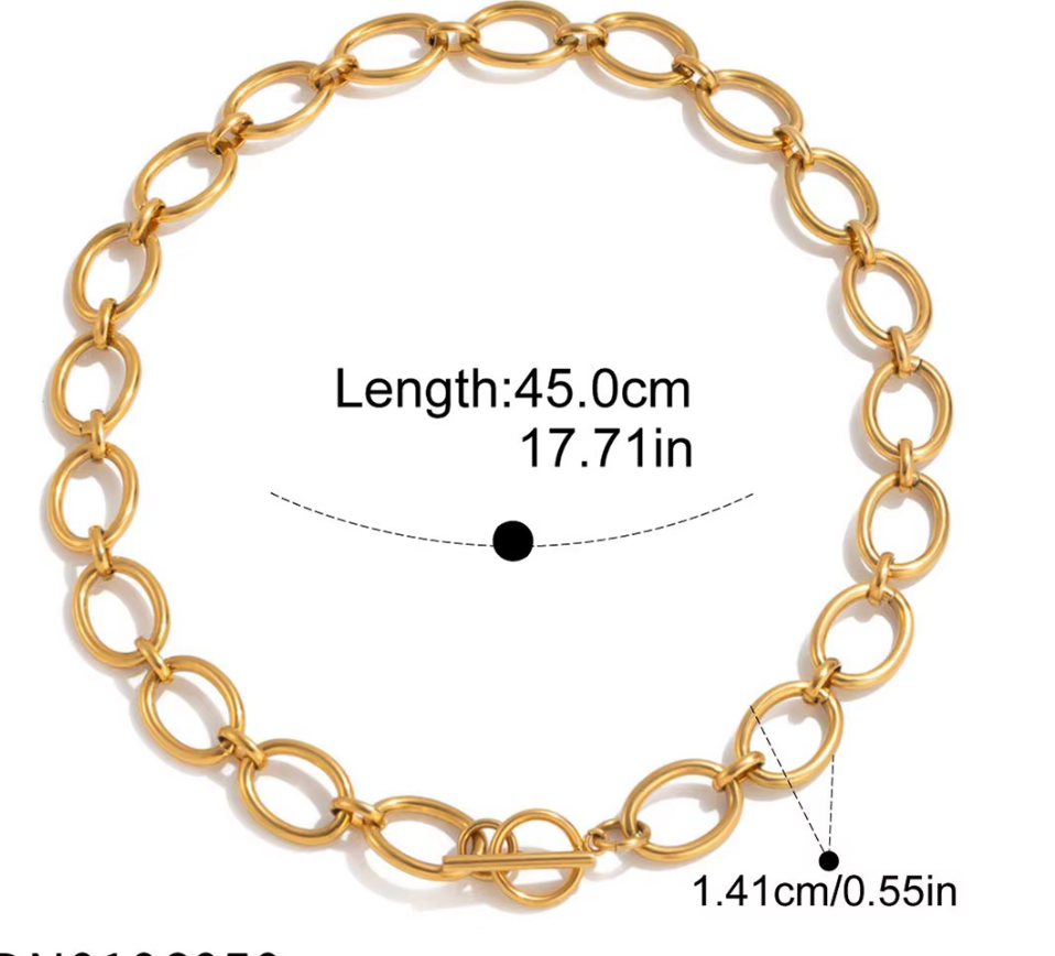 Oval Link Gold Necklace with Toggle Clasp, 17 Inch