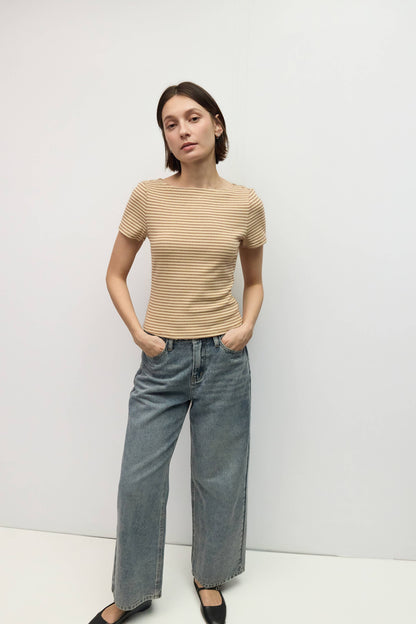 Striped Wide Neck Knit Top