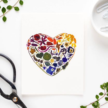 Rainbow Heart Pressed Botanical Greeting Card