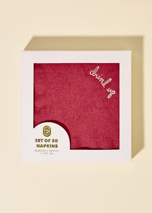 Burgundy Drink Up Cocktail Paper Beverage Napkin - Set of 20