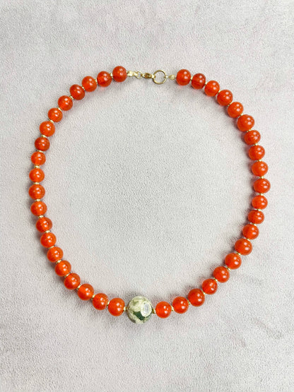 Vintage Rhyolite Orange Beaded Necklace