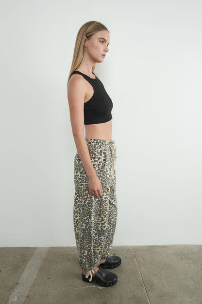 Leopard-Print Drawstring Jogger Pants