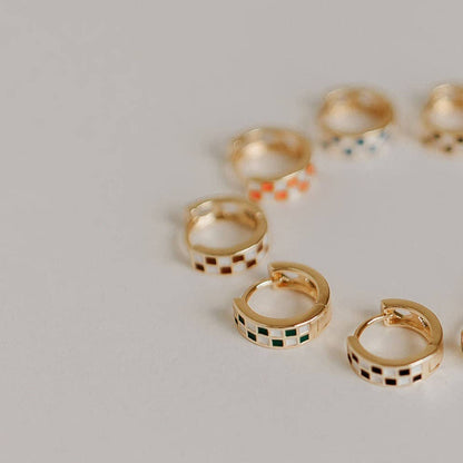 Green & White Checkered Hoop Earrings
