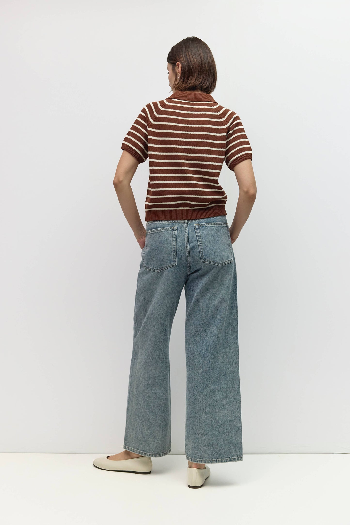 Ana Striped Raglan Collared Cotton Knit Top