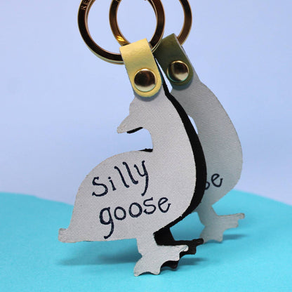 Silly Goose Leather Keychain Gold Plated
