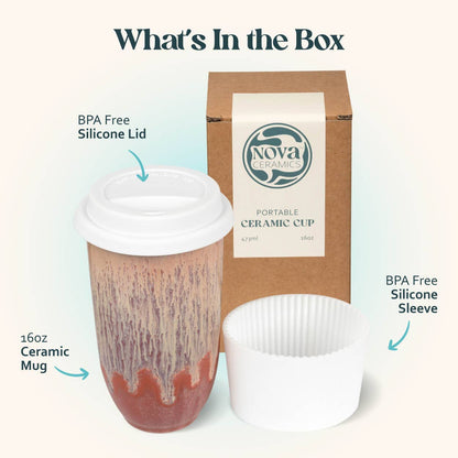 Jupiter Red Ceramic Travel Mug with Lid, 16 oz