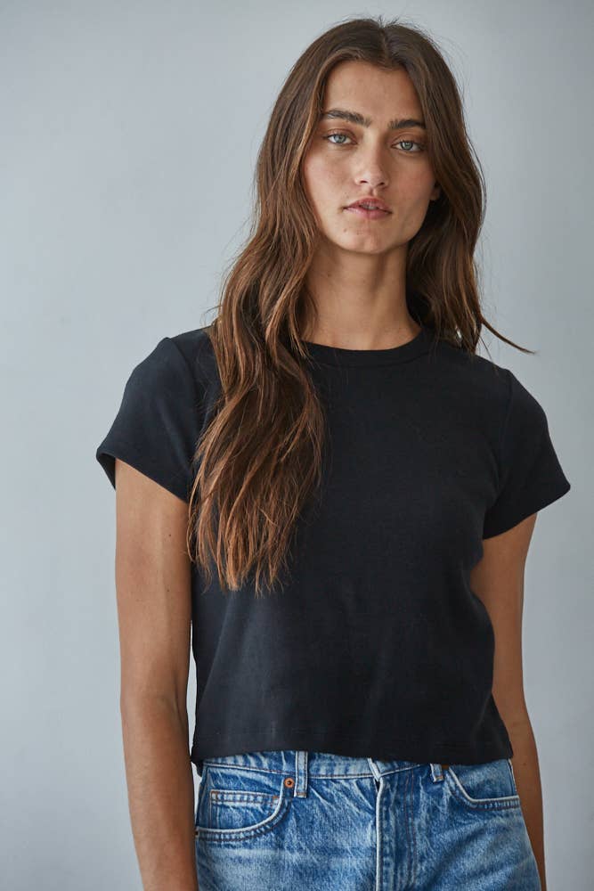 Cotton Round Neck Short Sleeve Crop Tee
