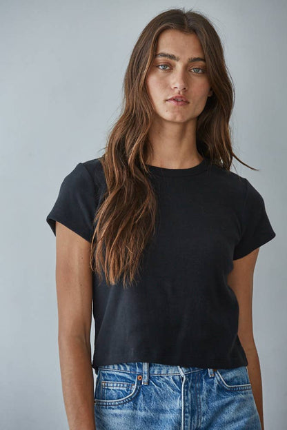 Cotton Round Neck Short Sleeve Crop Tee