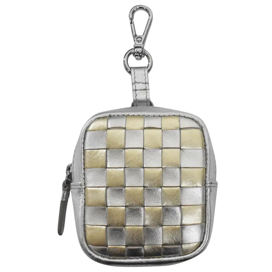 Checkerboard Leather Rectangle Pouch Charm Coin Purse