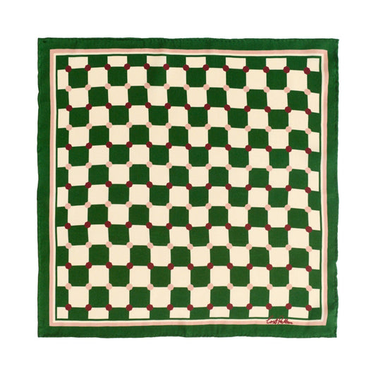 "Checkerboard" Green Silk Scarf