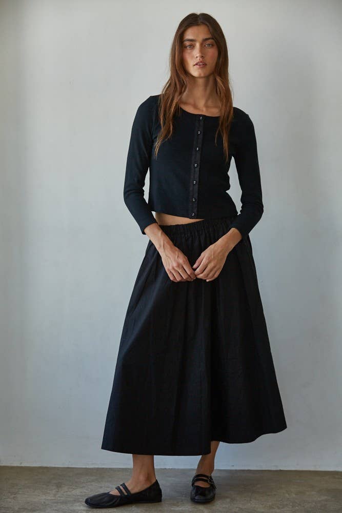 Cotton Flare Midi Skirt with Side Pockets