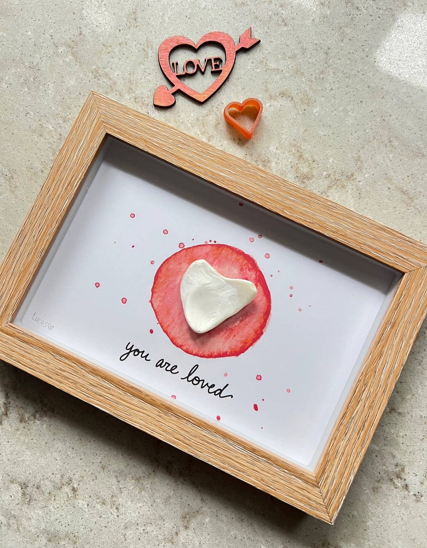 Heart Sea Glass Art in Shadowbox Frame