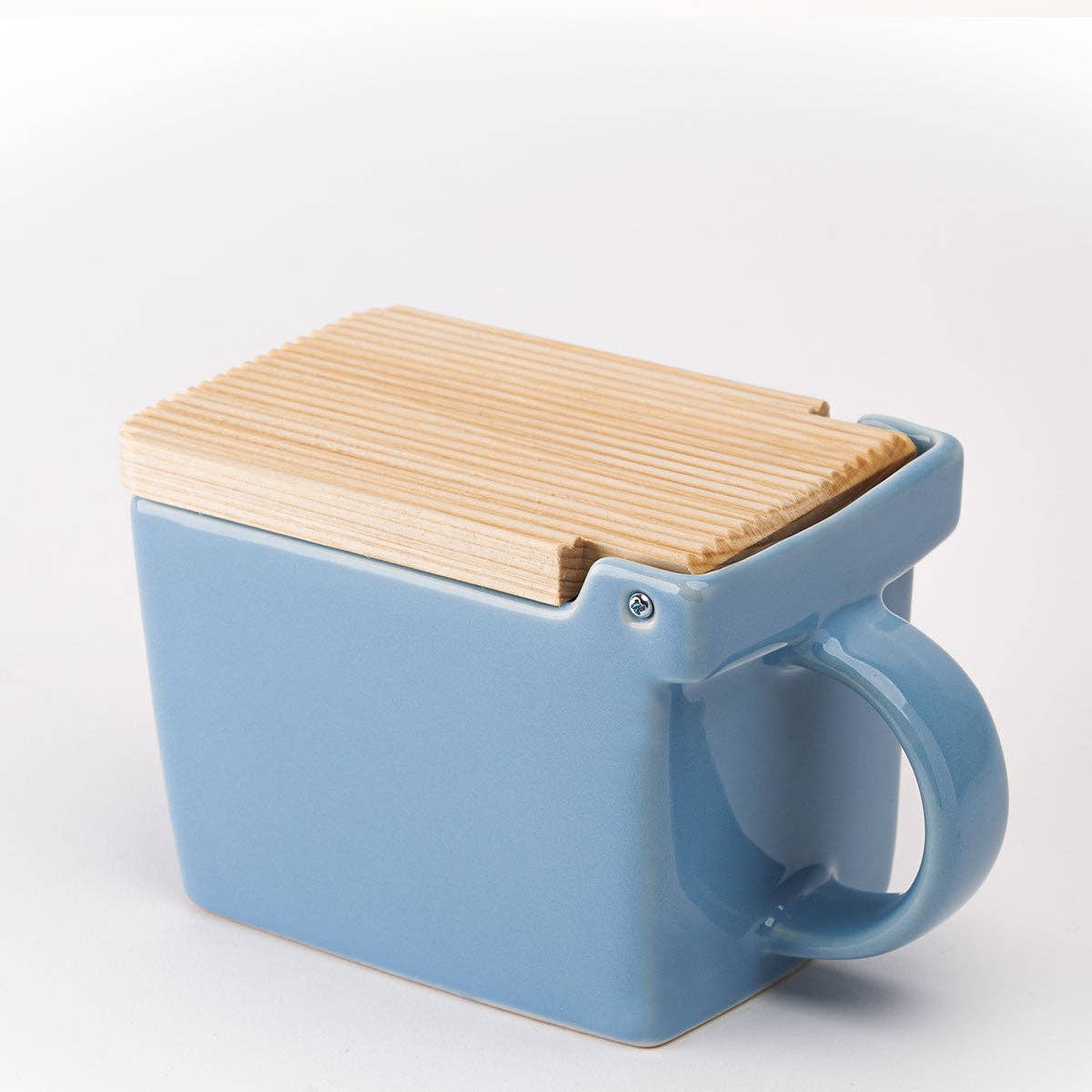 Bee House Ceramic Salt Box With Wooden Lid - Ocean Blue