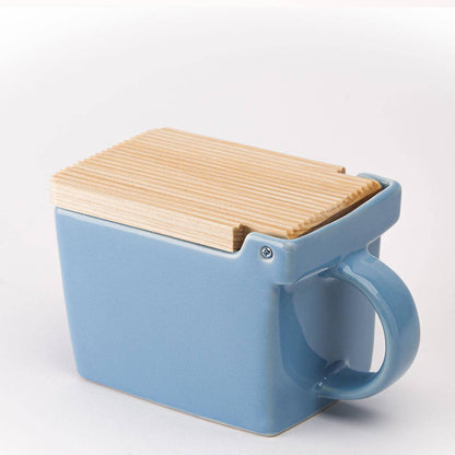 Bee House Ceramic Salt Box With Wooden Lid - Ocean Blue