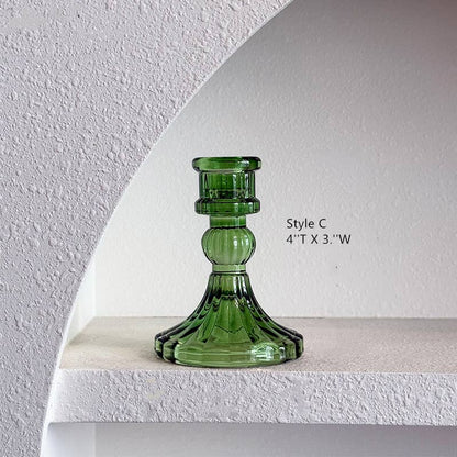 Green Glass Taper Candle Holder