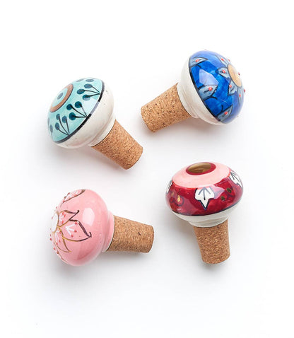 Hand Painted Blue Pottery Wine Stopper