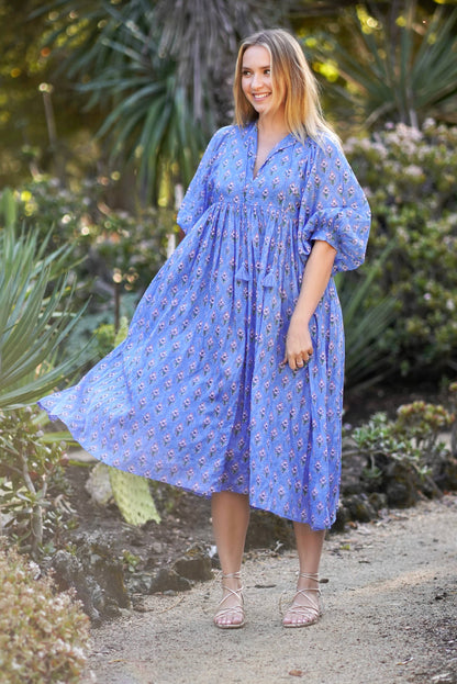Mylah Midi Dress Block Printed Blue Green