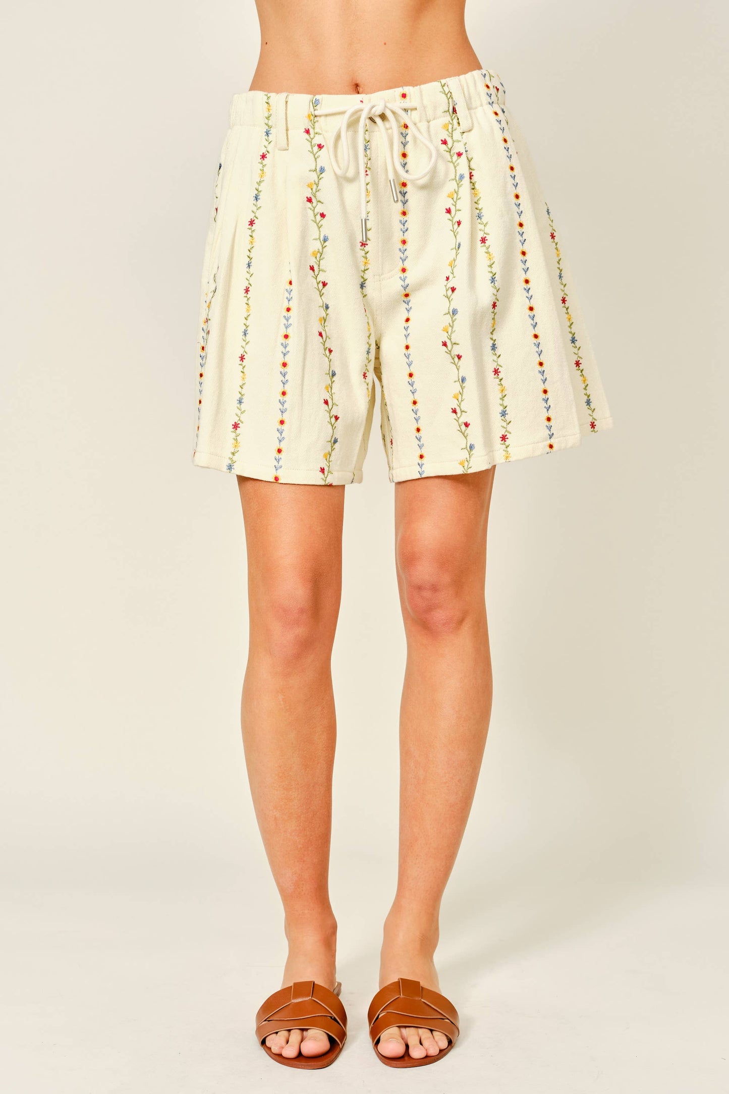 Flower Embroidered Long Shorts