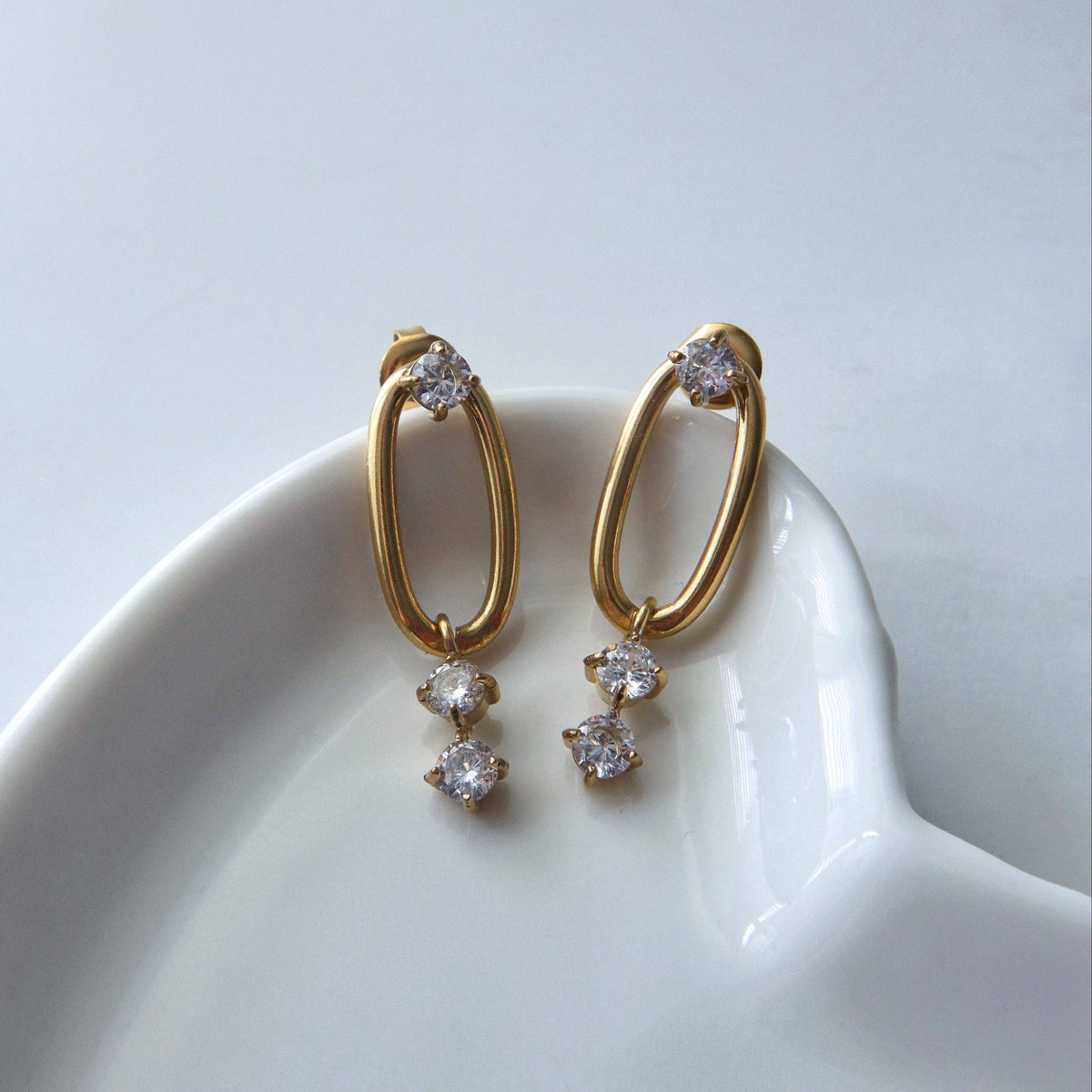 Audrey Gold Hoop Dangle Earrings with CZ