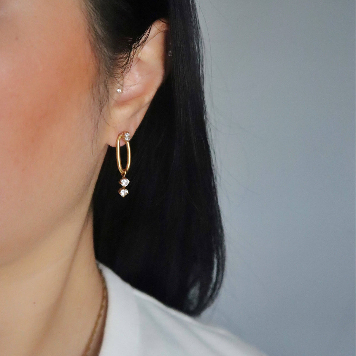 Audrey Gold Hoop Dangle Earrings with CZ