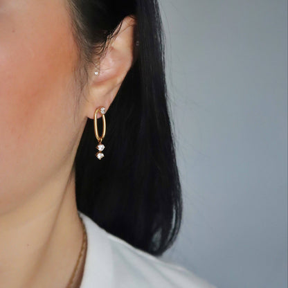 Audrey Gold Hoop Dangle Earrings with CZ