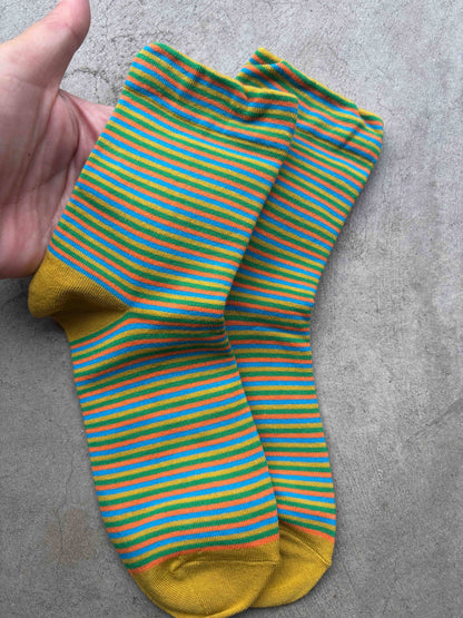 Micro Stripe Cotton Crew Socks Retro Colors