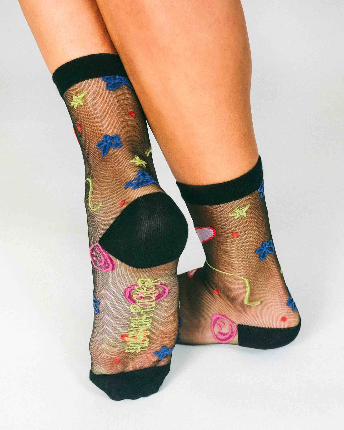 Happy Doodles Sheer Ankle Sock by Hannah Packer