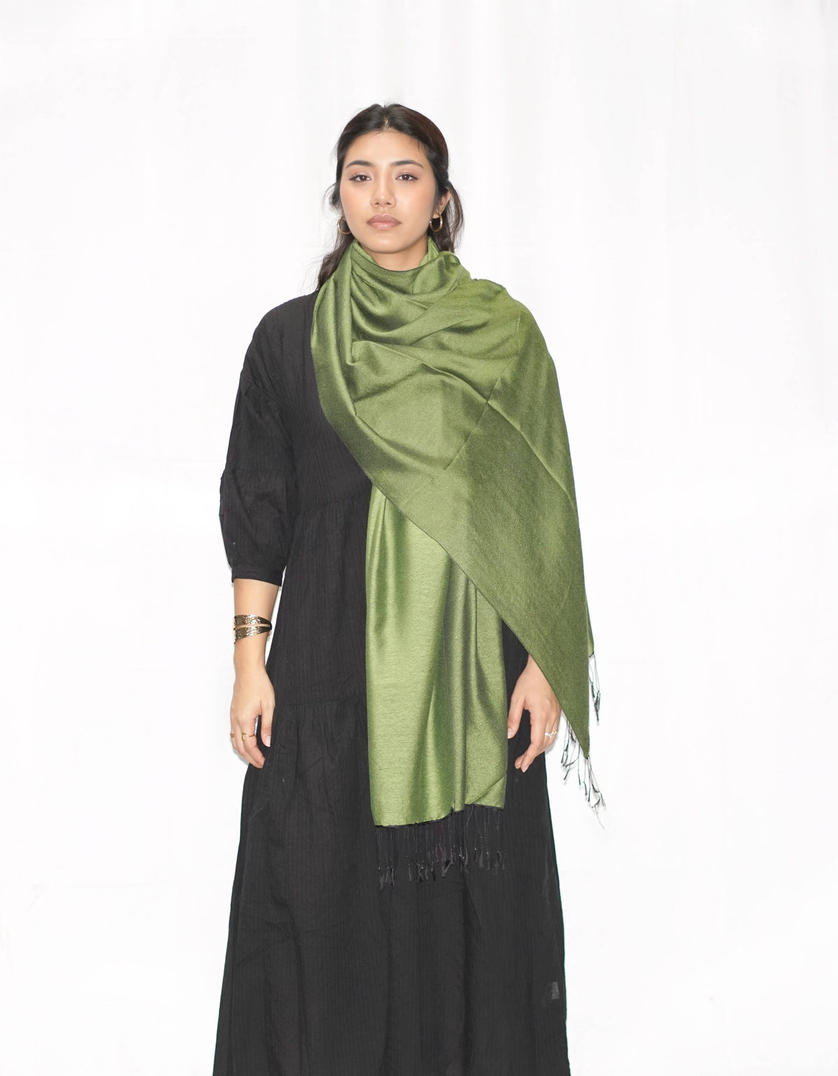 Seaweed Green Silky Water Pashmina Scarf