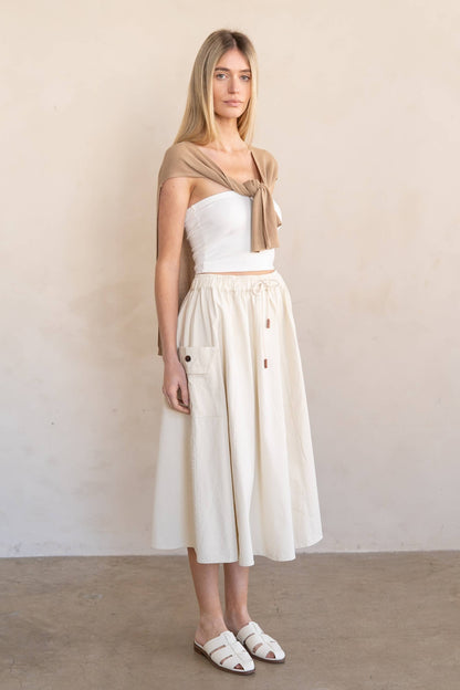 Gathered Drawstring Utility Midi Skirt