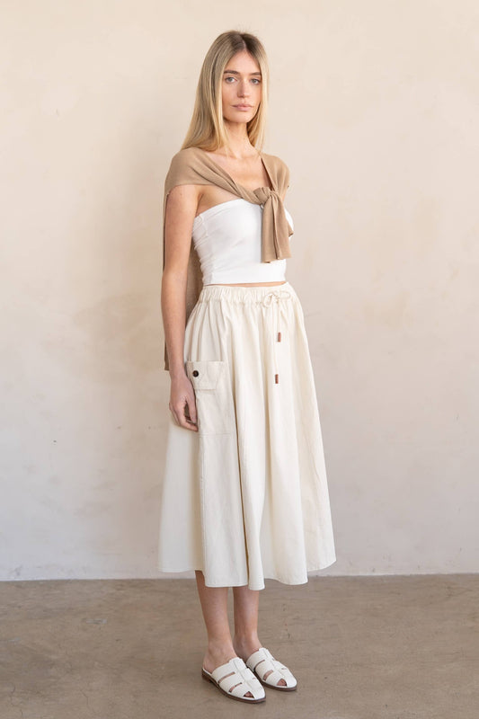 Gathered Drawstring Utility Midi Skirt