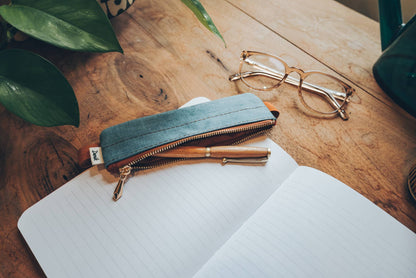 Denim Distressed Blue Notebook Pouch with PU back