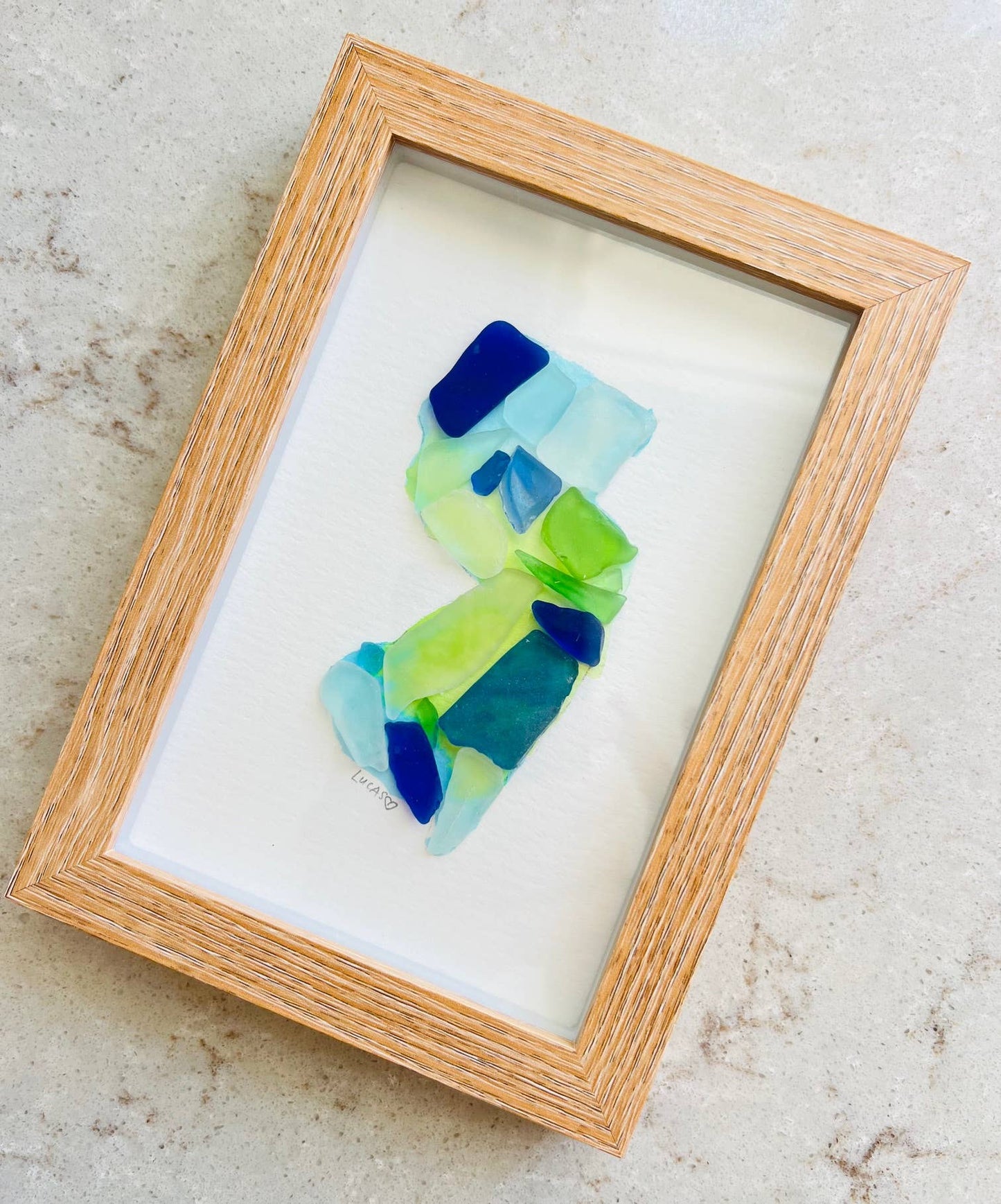 New Jersey Sea Glass Art – Handmade Watercolor & Sea Glass State Silhouette