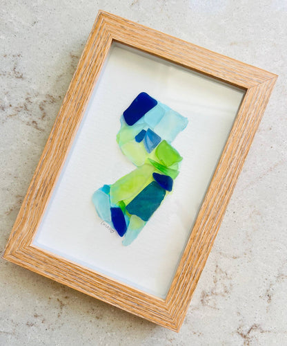 New Jersey Sea Glass Art – Handmade Watercolor & Sea Glass State Silhouette