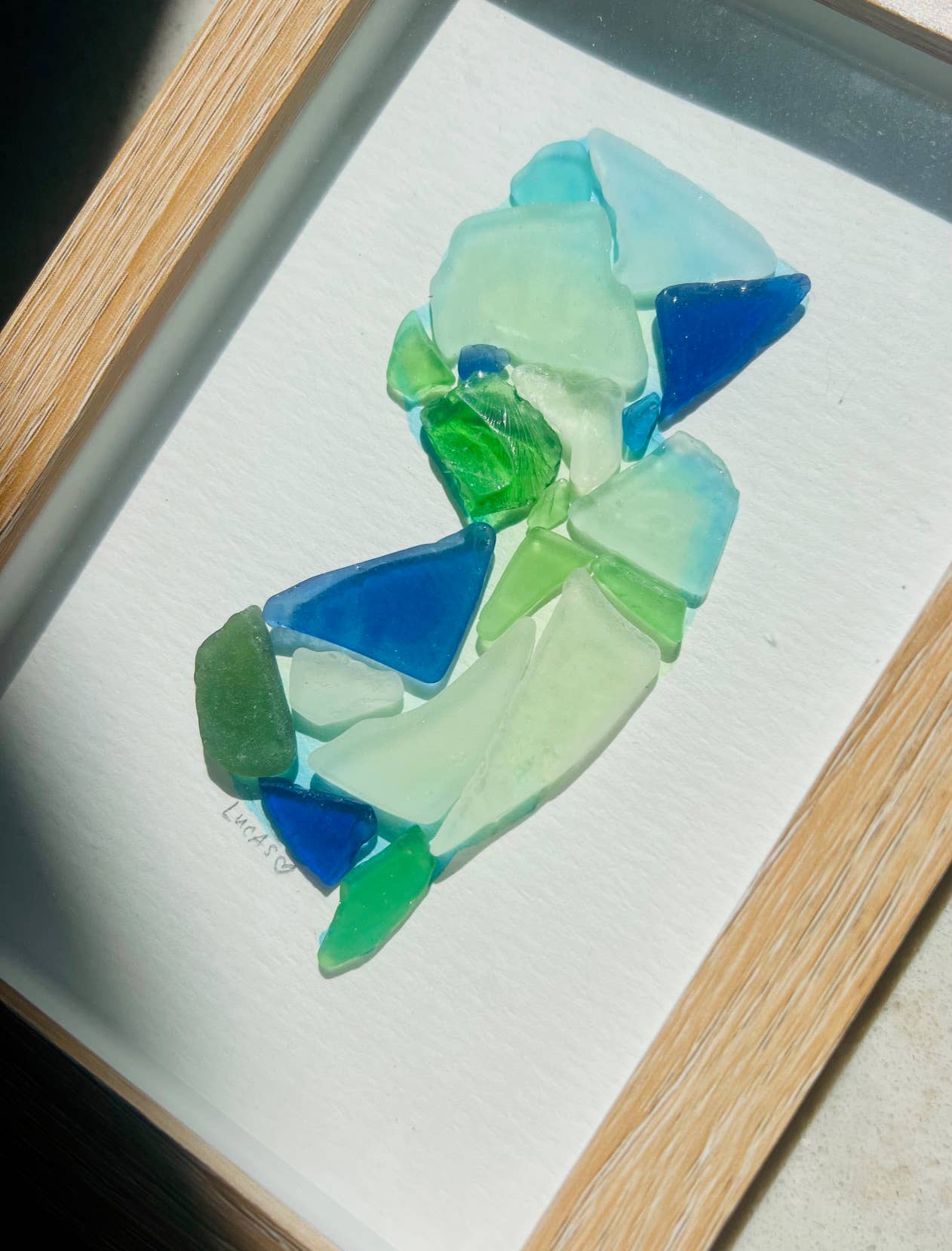New Jersey Sea Glass Art – Handmade Watercolor & Sea Glass State Silhouette