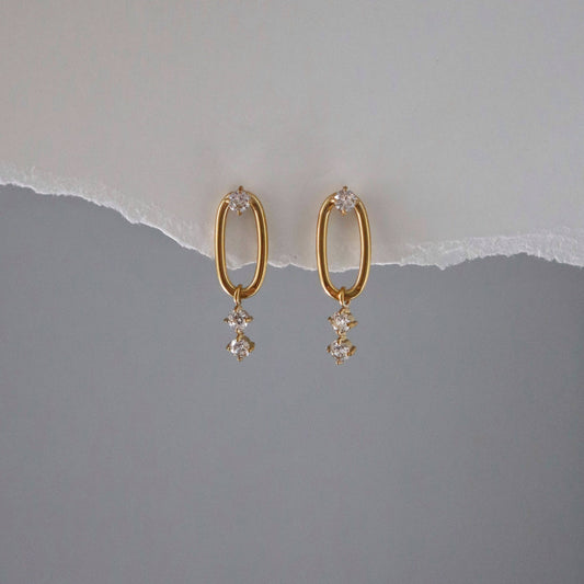 Audrey Gold Hoop Dangle Earrings with CZ