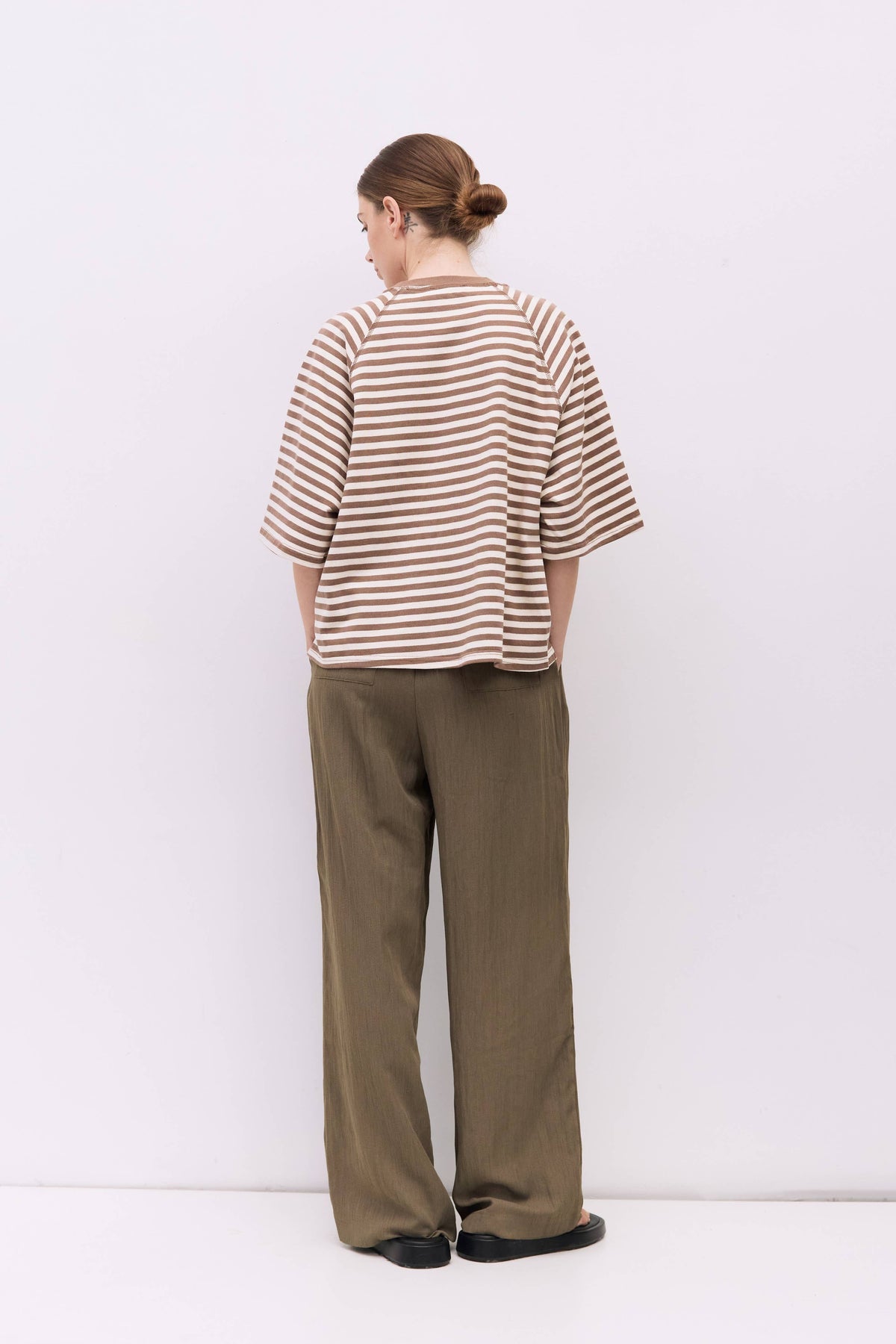 Striped Boxy Knit Elbow-Sleeve Tee