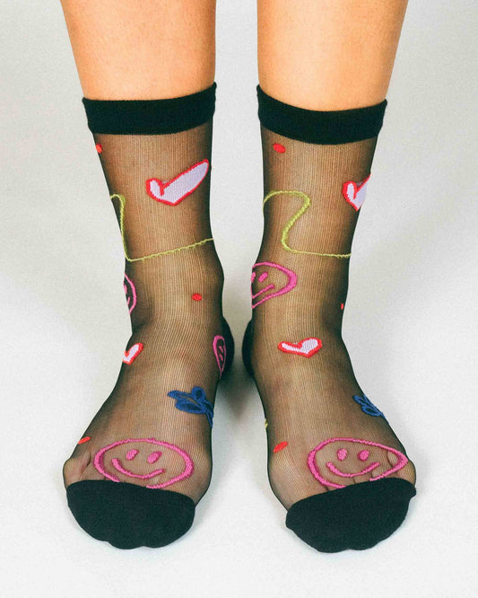 Happy Doodles Sheer Ankle Sock by Hannah Packer