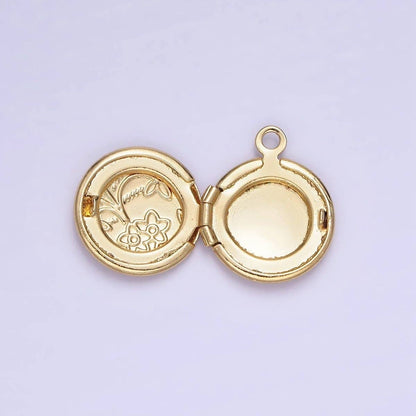 Flower Engraved Round Locket Necklace