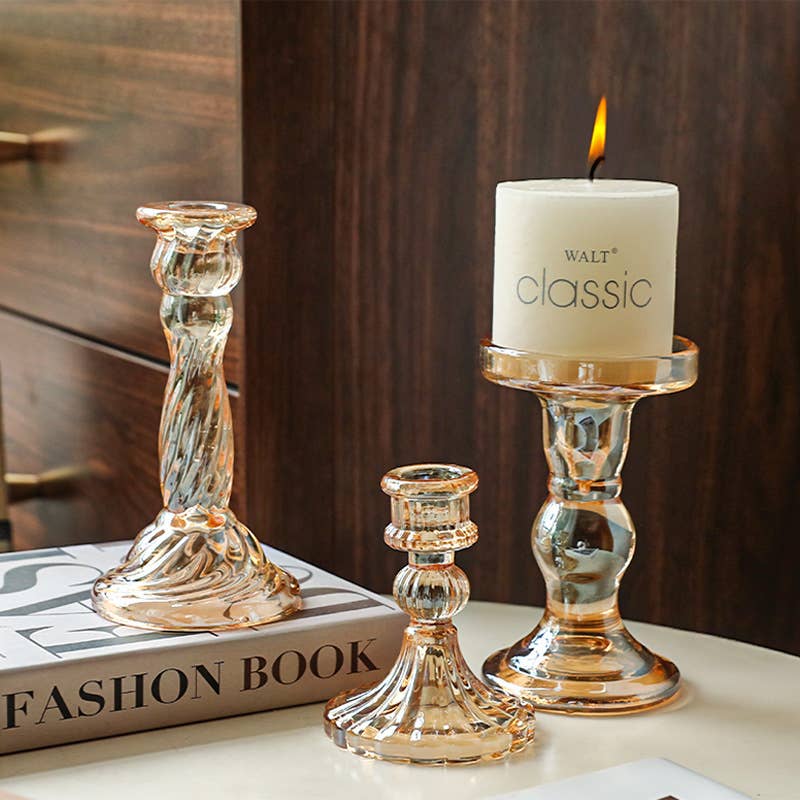 Amber Glass Taper Candle Holder
