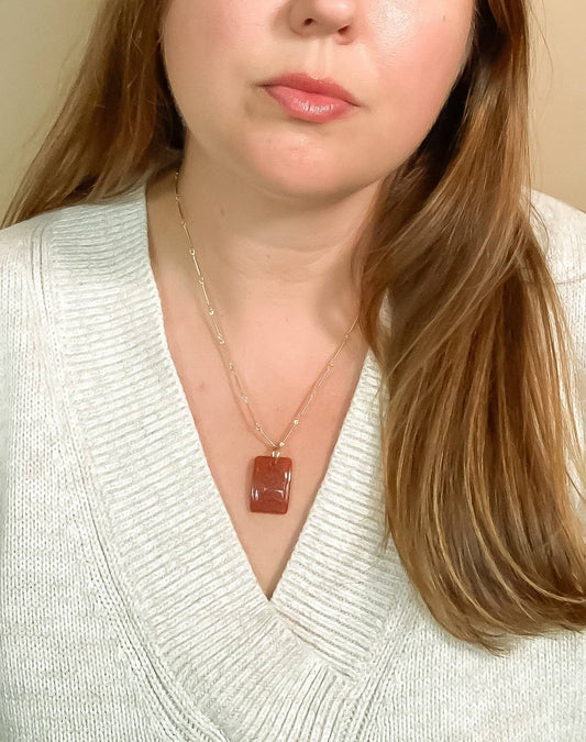 Carnelian Glass Floral Pendant Necklace