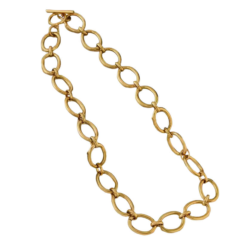Oval Link Gold Necklace with Toggle Clasp, 17 Inch