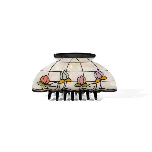 Vintage Lamp Print Flower Claw Clip