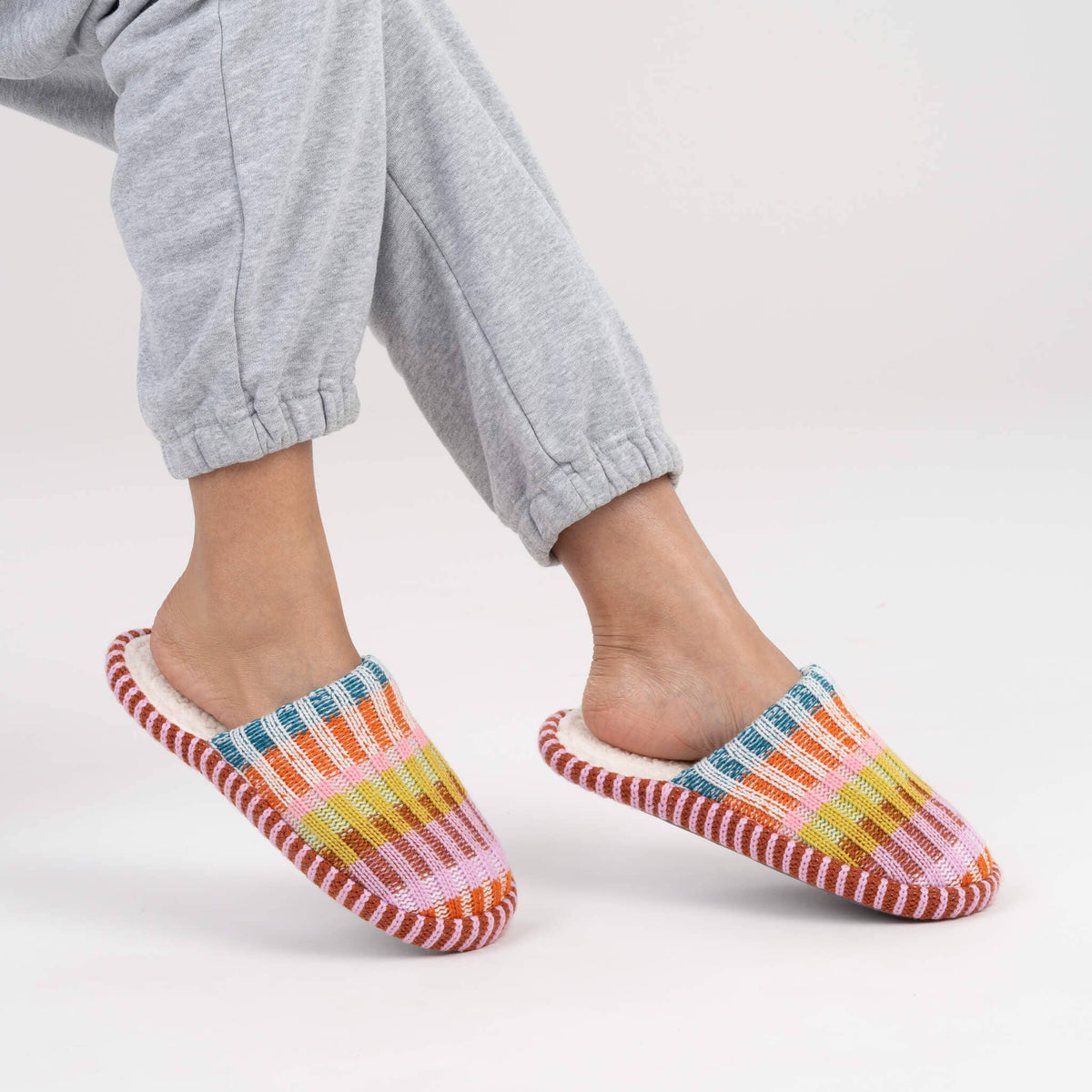 Mosaic Knit Slide Slippers Fleece Lined