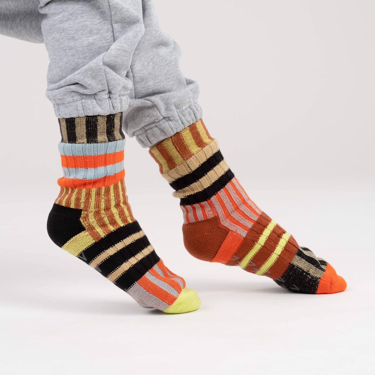 Patchwork Stripe Fleece Lined Knit House Socks