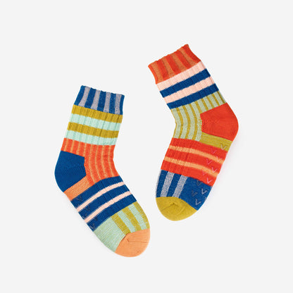Patchwork Stripe Fleece Lined Knit House Socks