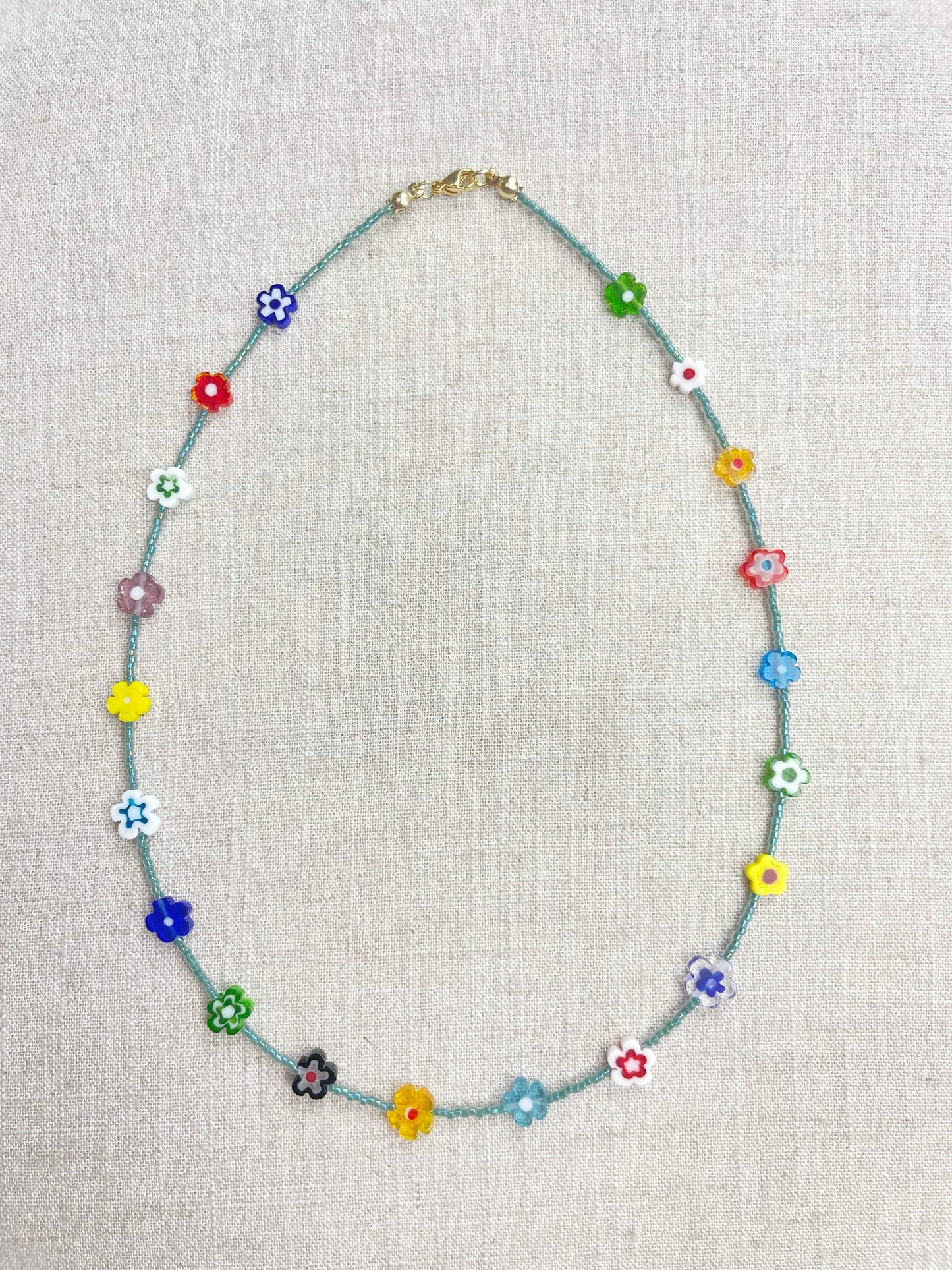 Glass Floral Beaded Delicate Necklace