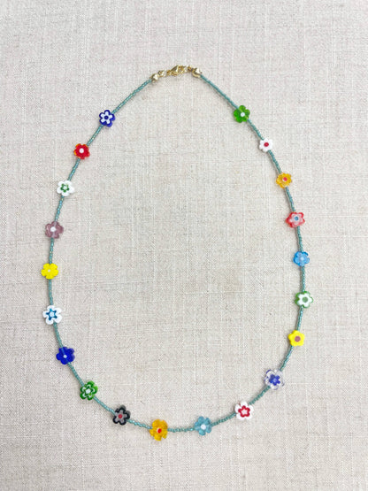 Glass Floral Beaded Delicate Necklace