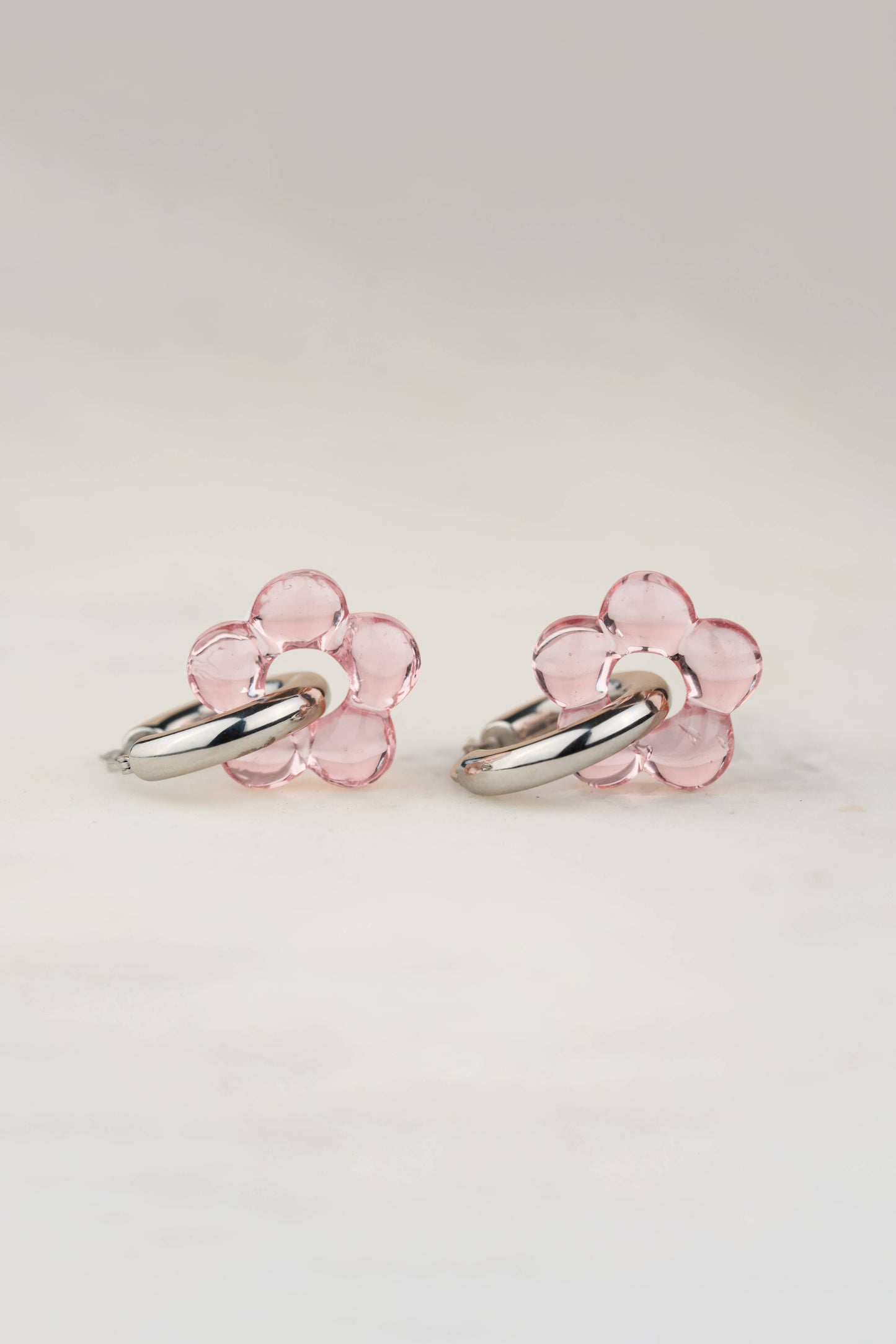 Pink Glass Flower Hoop Earrings