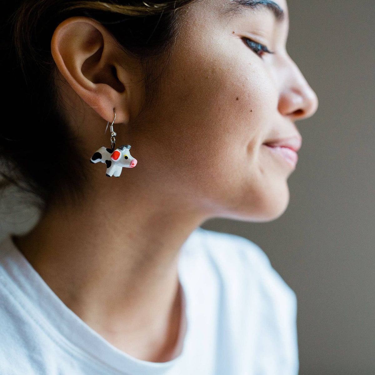 Hand Painted Ceramic Cow Earrings