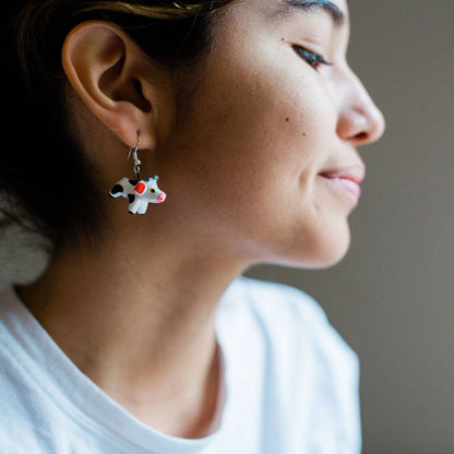 Hand Painted Ceramic Cow Earrings